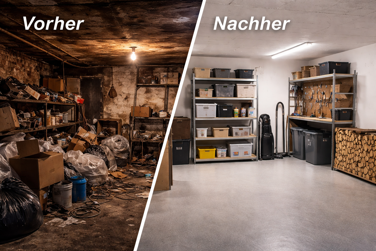 Vorher und nachher von einem Keller